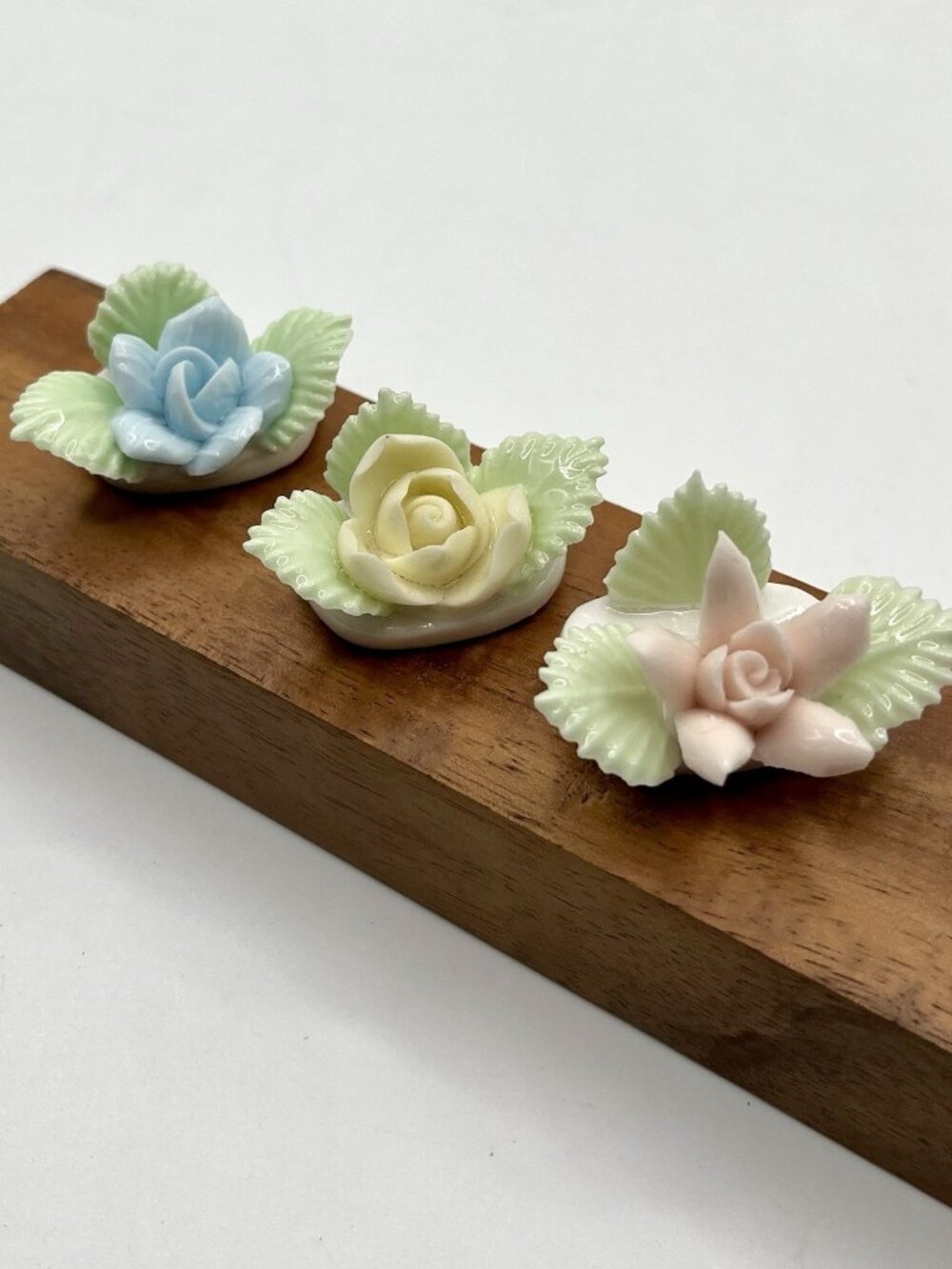 VTG Ardalt Japan Porcelain Floral Figurine Set of 3 Mini Roses Lily MCM Cottage